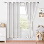 XWZO White Faux Linen Sheer Curtains 63 Inches Long, Semi Sheer Voile Chic Grommet Curtains for Bedroom and Living Room, Elegant Soft Curtains with Tiebacks, 52W x 63L, 2 Panels