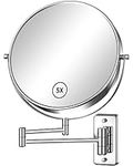 Gospire 9" Large Size Wall Mount Makeup Mirror with 1X/5X Magnification Double-Sided 360° Swivel Vanity Mirror，Chrome Polished Extendable Shaving Bathroom Wall Cosmetic Mirror for Men and Women