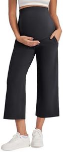 G4Free Maternity Work Pants Pregnancy Loose Capris Wide Leg with Pockets Summer Pregnant Cropped Trousers Quick Dry (Black,L)