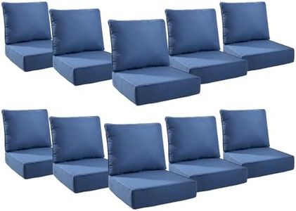 Pugire 6" Thick Outdoor Cushions 24x24x6, 10-Set Deep Seat Patio Cushions with Removable Cover, Waterproof & Fade Resistant Replacement for Wicker Chair, Loveseat, Sofa - Blue