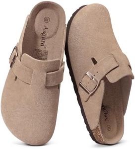 Asgard Genuine Suede Clogs for Women Men Leather Mules Arch Support Potato Shoes with Comfort Cork Footbed Light Taupe 38