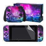 eXtremeRate Full Set Faceplate Skin Decals Stickers and 2 Pcs Screen Protector for Nintendo Switch/for NS Console & Joy-con Controller & Dock Protection Kit - Shining Galaxy