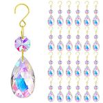 25pcs 38mm Crystal Teardrop Chandelier Parts,Suncatcher Crystal Prisms Hanging for Windows/Wedding Christmas Tree Decor(Glod Hook+Ring)