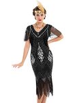 PrettyGuide Women's 1920s Dress Sequin Art Deco Flapper Dress with Sleeve, Black Silver, 20