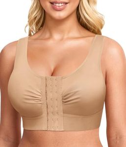 Easybunny Compression Bras for Women Post Surgery Front Closure Mastectomy Bra Support Adjustable Straps Wirefree Skin
