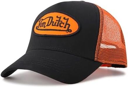 Von Dutch Unisex Trucker Hat - Curved Bill Mesh Back Retro Classic Adjustable Snapback Baseball Cap for Men and Women, Size One Size, Orange