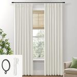 SHINELAND Pleated Curtains 108 Inch Long,Blackout Linen Black Out Luxury Memory Shaped Pinch Pleat Drapes 108 Inches Long for Living Room 2 Panels Set,Cream