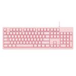 DKS100 Quiet Wired Computer Keyboard 104 Keys, Adjustable Brightness White Backlight, 19 Anti-Ghosting Keys Keyboard (Pink)