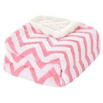 HOMEIDEAS Sherpa Blanket Throw Size 50X61 Warm Soft Plush Fleece Blanket Wave Pattern Jacquard Weave Dual Sided Fuzzy Blanket for Couch/Sofa All Season, Pink and White