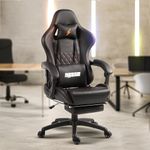 BAYBEE Drogo Multi-Purpose Ergonomic Gaming Chair with 7 Way Adjustable Seat, Head & USB Massager, PU Leather Lumbar Pillow Home & Office Chair with Full Reclining Back Footrest (Emperor Black)