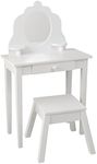 KidKraft White Medium Wooden Vanity Table and Stool for Kids, Dressing Table with Mirror and Stool, Kids' Desk with Drawer, Children's Playroom/Bedroom Furniture, 13009