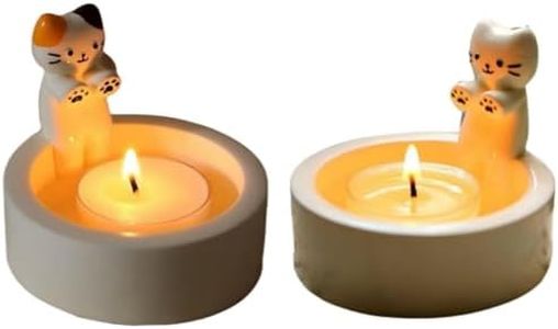 2 Piezas Portavelas de Gatito, Portavelas Divertido de Gato en Estilo de Cómic, Cat Candle Holder para Decorar la Habitación y el Escritorio