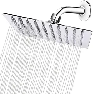 HIGH PRESSURE Rain Shower head, NearMoon High Flow Stainless Steel Square ShowerHead, Pressure Boosting Design, Awesome Shower Experience Even At Low Water Flow (8 Inch, Chrome Finish)