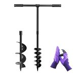 LONGRUN Garden Auger Spiral Drill Bit, 10cm & 15cm Auger Fence Post Hole Drill, Garden Planting Auger, Earth Auger Digger with Non-slip Handle, Dig Hole to 54cm, Hand Drill for Planting Bulb Seedlings