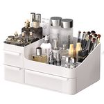 Makeup Desk Organizer, Makeup Organizer With Drawers, Bathroom Countertop Organizer for Cosmetics, Vanity Holder for Lipstick, Makeup Brush Holder/Organizer (White)