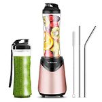 Smoothies Blender Personal Size 300 Watts with 2 Pieces 18 oz BPA Free Portable Travel Sports Bottles (Silver 2 Cups) (Pink2)