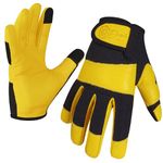 Escort Tools® Heavy Duty Leather Gardening Work Gloves, Thorn Proof, Touch Screen, Utility Safety Working Gloves Breathable, Tear Resistant, High Dexterity Mechanic Gloves Unisex (Yellow, M)