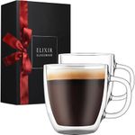 ELIXIR GLASSWARE Large Double Wall Coffee Mugs 16 oz (473 ml)- Double Wall Glass Set of 2 - Insulated Coffee Mugs with Handle (16 oz)