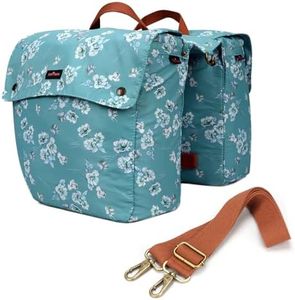 TOURBON Canvas Leather Roll-up Pannier for Bicycle, Bike Rear Rack Saddlebag (Blue with Flower)