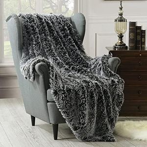 HORIMOTE HOME Faux Fur Grey Throw Blanket -Shaggy Warm Fuzzy Fluffy Elegant Long Hair Washable Decoration Blanket for Sofa Couch and Bed, Grey 127x152cm