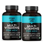 Zingavita Multivitamin for Men with 47 Essential Nutrients | Infused with Multivitamins, Minerals, Omega 3 & Vital Herbs for Energy, Metabolism, Immunity, Stamina & Muscles Recovery – 120 Veg Tablets