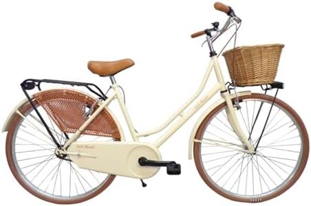 Cicli Tessari - bicicletta donna da città bici da passeggio classica stile retro' vintage olandese 26 colore panna cesto anteriore in vimini