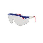 MCR Safety TK130 Tomahawk Safety Glasses with Clear Scratch-Resistant Lens and Colored Frame, Standard, Red/White/Blue