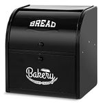 Pitmoly Stainless Steel Bread Box, Double Layer Roll Top Bread Boxes, Large Capacity Food Storage Container for Kitchen Counter, Metal Bread Bin Holder for Countertop 11.8" x 9.6" x 12.8" (Black)