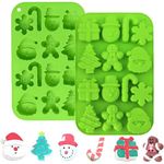 Christmas Silicone Chocolate Moulds, 2 PCS 14-Cavity Candy Baking Molds, Snowflake Cane Snowman Xmas Tree Gingerbread Man Santa Claus Gift Box Shape Mold for DIY Handmade Soap Candles Jello Fondant