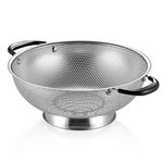 18/8 Stainless Steel Colander, Easy Grip Micro-Perforated 5-Quart Colander, Strainer with Riveted and Heat Resistant Handles, BPA Free, FDA Approved. Great for Pasta, Noodles, Vegetables and Fruits