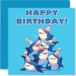 Shark Birthday Cards for Her Him - Party Animals Pyramid - Happy Birthday Card for Mum Dad Brother Sister Auntie Uncle Cousin Friend Family Colleague 145mm x 145mm Bday Greeting Cards