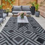 OZHOMY 9x12 Ft Reversible Outdoor Rugs Portable Rhombus Mats Waterproof Plastic Straw Mat Foldable RV Camping Rug for Garden Patios Deck Balcony BBQ Beach (Grey & Black)