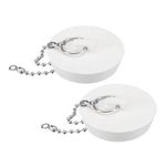 uxcell 2 Pcs Tub Stoppers, Rubber Bathtub Stoppers 2" Kitchen Sink Drain Stopper, Bathroom Drain Plug with Pull Ring and 15" Beaded Chain, White