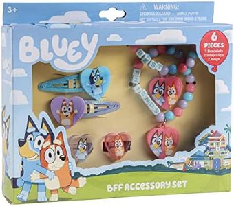 Luv Her Bluey Girls BFF 6 Piece Toy Jewelry Box Set with 2 Rings, 2 Bead Bracelets and Snap Hair Clips Ages 3+