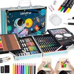 VINTAGER Art and Painting Kit, Drawing Box with Oil Pastels, Crayons, Water Color, Colored Pencils Gift Set for Kids, Adults, Artist (Dark Blue)