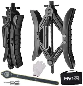 RVPNR Camper Wheel Chock Stabilizer, RV X Chocks Wheel Stabilizer, Wheel Chock Scissor 2 Sets Tire Locking Chocks Accessories with Ratchet,hex Socket, Tool Kit, Gloves (Black)