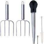 Stainless Steel Turkey Baster and Poultry Lifters Fork Set of 2. Food Grade Stainless Steel and Rubber. Dishwasher-Safe