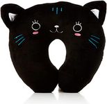 Akls Kids Travel Pillow, Animal Neck Support U Shaped Cushion Plush for Airplane Train, Children Neck Pillow Chin & Neck Support Cushion with Animal Pattern Super Soft Cover Travel Partner, Black cat