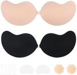 Awant Strapless Sticky Bra Invisible Push up Sticky Boobs Stick on Bras Adhesive Bra Backless Bra for Backless Dress for Women with Nipple Covers 2 Pairs (Cup Band A,Beige and Black)