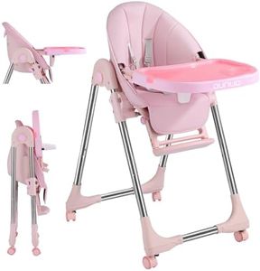 OUNUO Seggiolone Pappa, Seggiolino da Tavolo Pieghevole, Seggioline per bambini da 6 Mesi fino a 6 anni, Piatto da Cena Smontabile, Pedale e Schienale Regolabili in Altezza (Rosa)