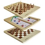 3 in 1 Chess Board Set for Kids & Adults, Larger Size 20"x15" Chess Set & Checkers Board Game & Shuffleboard, Tabletop Shuffleboard Game Sets, Family Board Games Set (Light Wood)