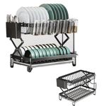 Scizor Dish Drainer 2 Tier Carbon Steel Automatic Drainage Dish Drainer Dish Drainer with Cup Holder Cutting Board Holder Cutlery Holder and Drainer for Kitchen (305 Rack)