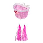 UJEAVETTE® 2 Pieces Kids Bike Grips Sparkle Retro Pom Pom Tassels Handlebar Streamers Pink + Kids Girls Pretty Bike Bicycle Front Basket Shopping Holder Case Easy Mount|Cycle for Kids |Parts |Break