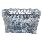 ANNA-KACI Womens Shiny Sequin Party Cropped Strapless Bandeau Stretch Tube Top, Silver, Large - X-Large