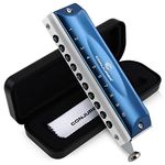 Conjurer Chromatic Harmonica Key of C with Slider - 10 Holes 40 Tones Mouth Organ for Kids& Adults, Students& Beginners, Professional Harmonica in C, 1040C Blue