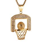 AsAlways 18K Gold Plated Cubic Zirconia Number 23 Basketball Pendant Necklace Men Women Stainless Steel Box Link Chain 22+2 Inch (Golden basketball rebounds)