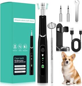 Zahnsteinentferner Ultraschall Toothbrush für Hund und Katze, Elektrische Haustierzahnbürste, Reinigungsset Bekämpft Zahnstein Mundgeruch & Zahnfleischentzündungen, Schwarz