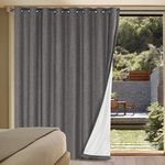 H.VERSAILTEX Linen Blackout Curtains Durable Thick Textured Linen Look 100% Blackout Patio Door Curtain Anti Rust Grommet Extra Wide Sliding Door Curtain Panel, W100 x L96 inch - Grey