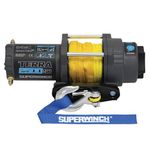 Superwinch 1125270 Terra 2500SR 12V DC 2500lb/1133.99kg Single Line Pull UTV/ATV Winch with Hawse Fairlead, 3/16in. X 40ft. Synthetic Rope, Handheld Remote, Handlebar Switch