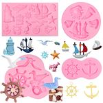 Anchor and Rudder Fondant Silicone Molds 4 Pcs, Seagull Sailing Boat Hook Cake Decoration Mold Lifebuoy Lighthouse Mold for Chocolate Cake Decoration Candy Nautical Cupcake Topper Polymer Clay Crafts